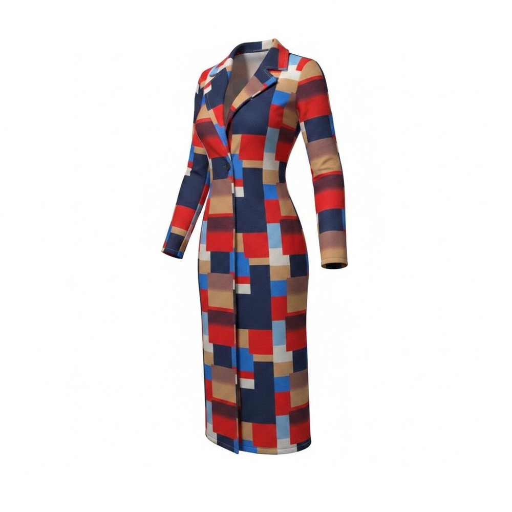 Geometric Block Longline Coat Womens Small Multicolor Excellent Duster